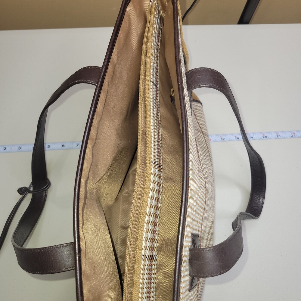 Lauren Ralph lauren Houndstooth Tote Bag Classic Preppy Purse Brown Tan Plaid - Picture 7 of 14